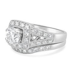 14 Karat White Gold IGI Certified Round Brilliant Cut Diamond Halo Wedding Set
