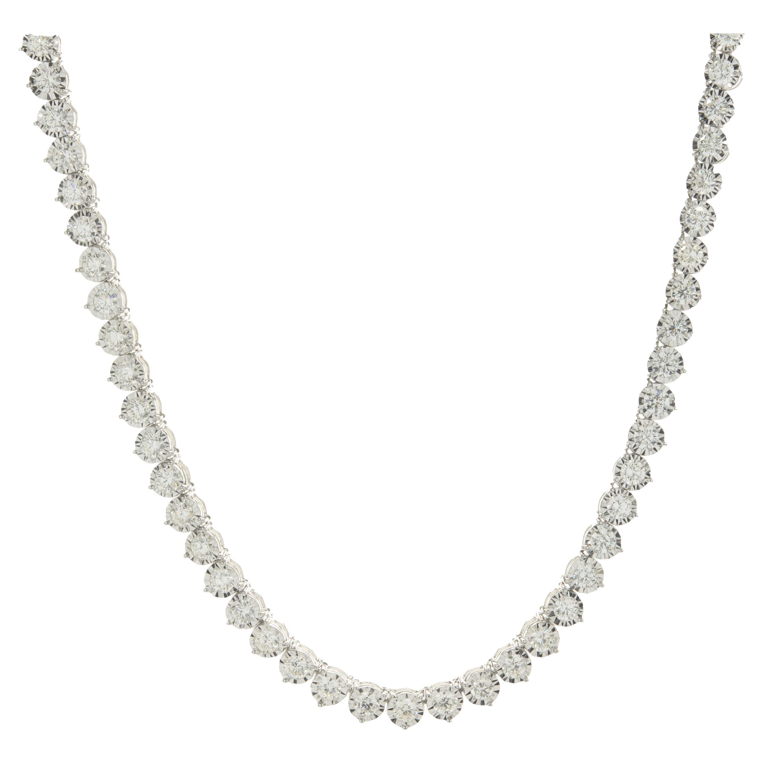 14 Karat White Gold Illusion Set Diamond Inline Tennis Necklace