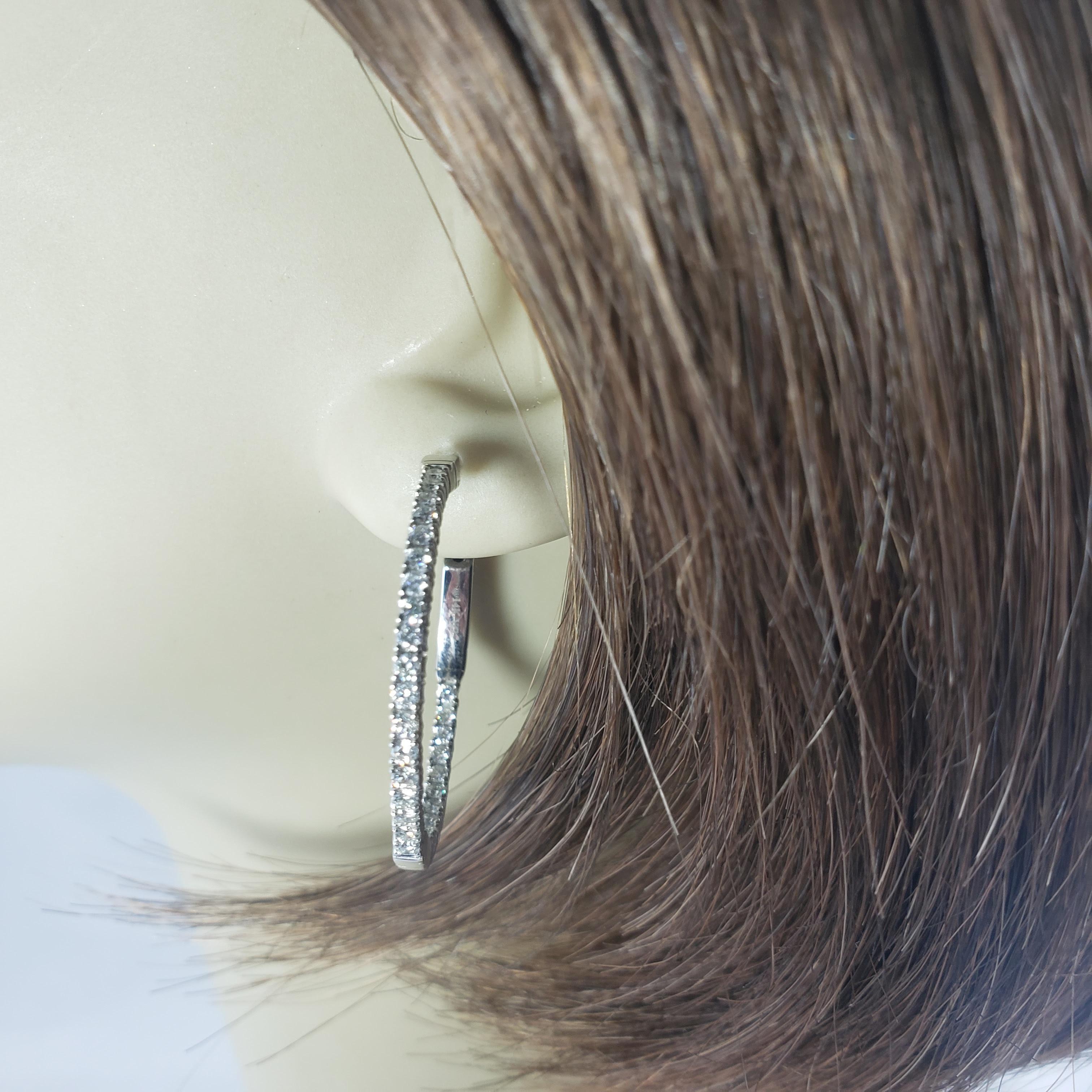 14 Karat White Gold Inside Out Diamond Hoop Earrings #16988 For Sale 4