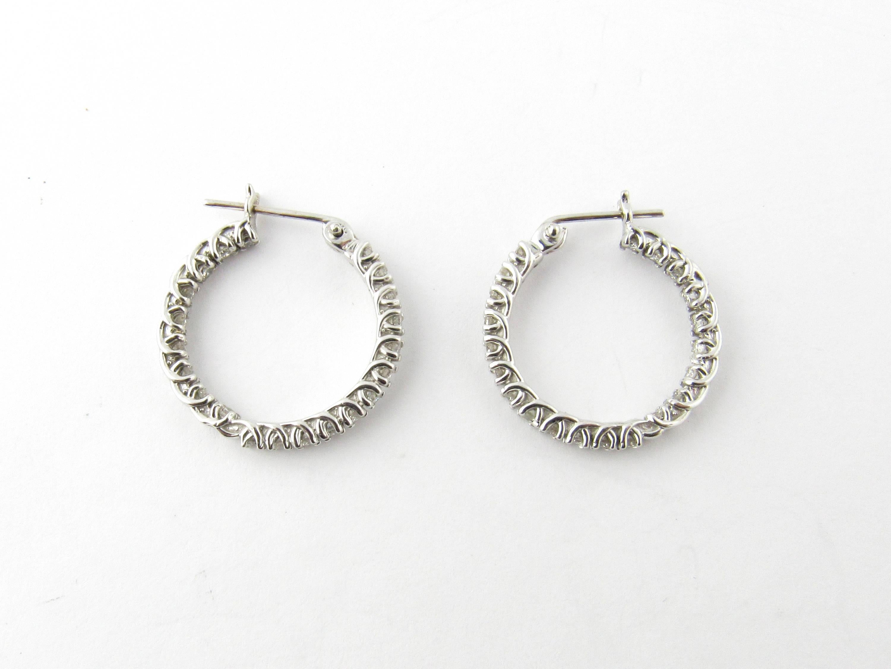 14 Karat White Gold Inside Out Diamond Hoop Earrings In Excellent Condition In Washington Depot, CT