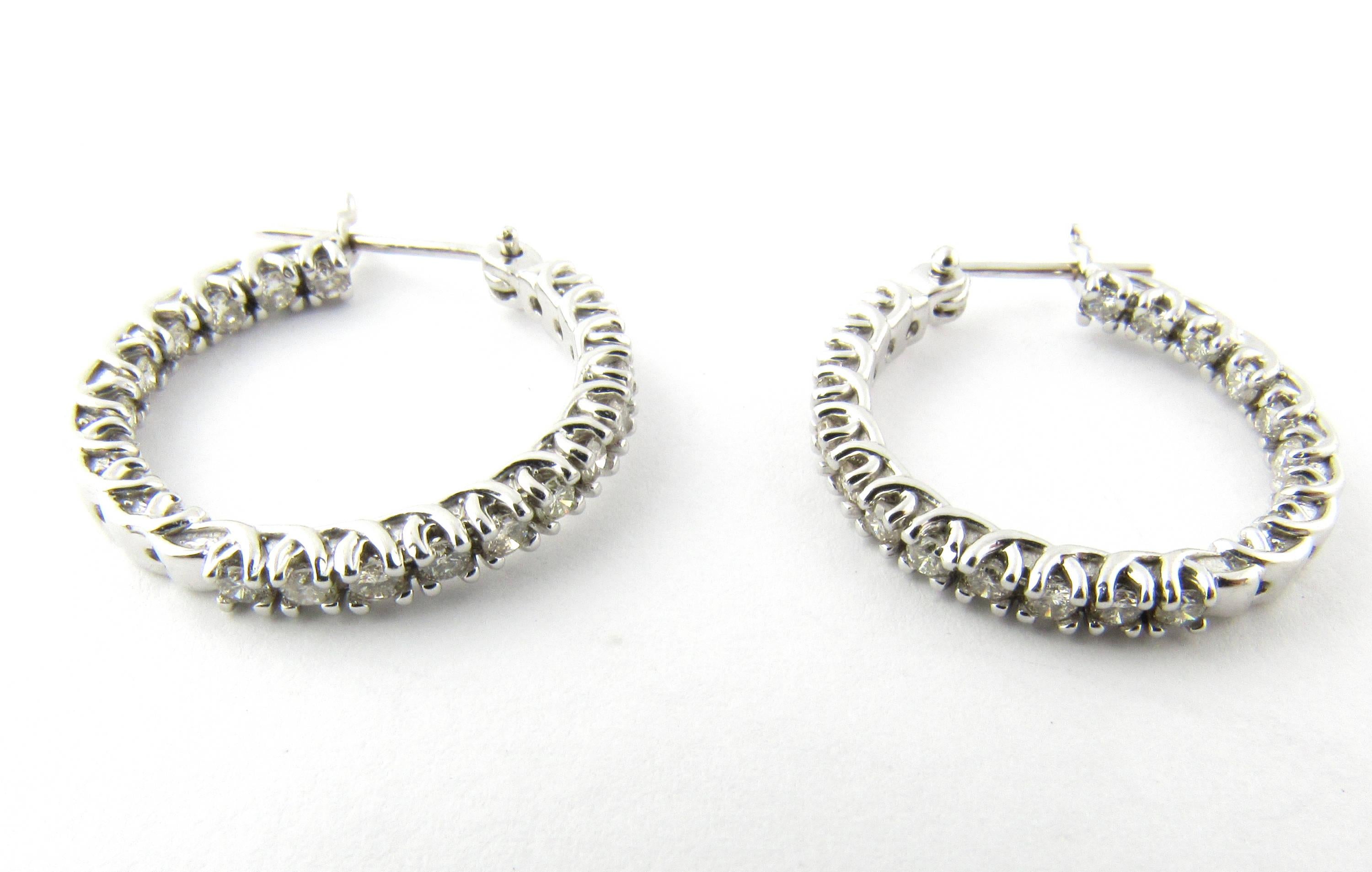 Women's 14 Karat White Gold Inside Out Diamond Hoop Earrings
