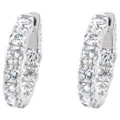 14 Karat White Gold Inside Outside Diamond Hoop Earrings