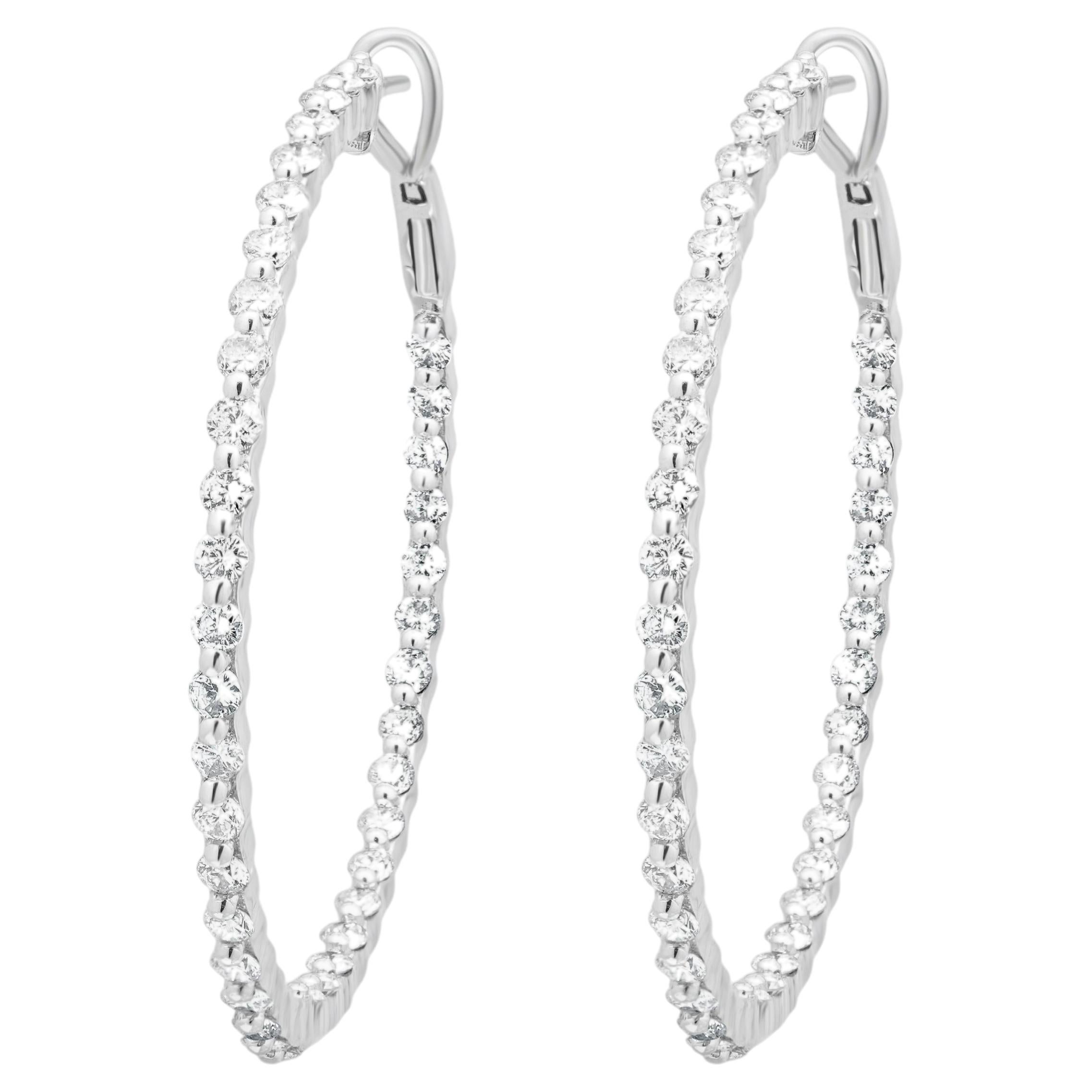 14 Karat White Gold Inside / Outside Diamond Hoop Earrings