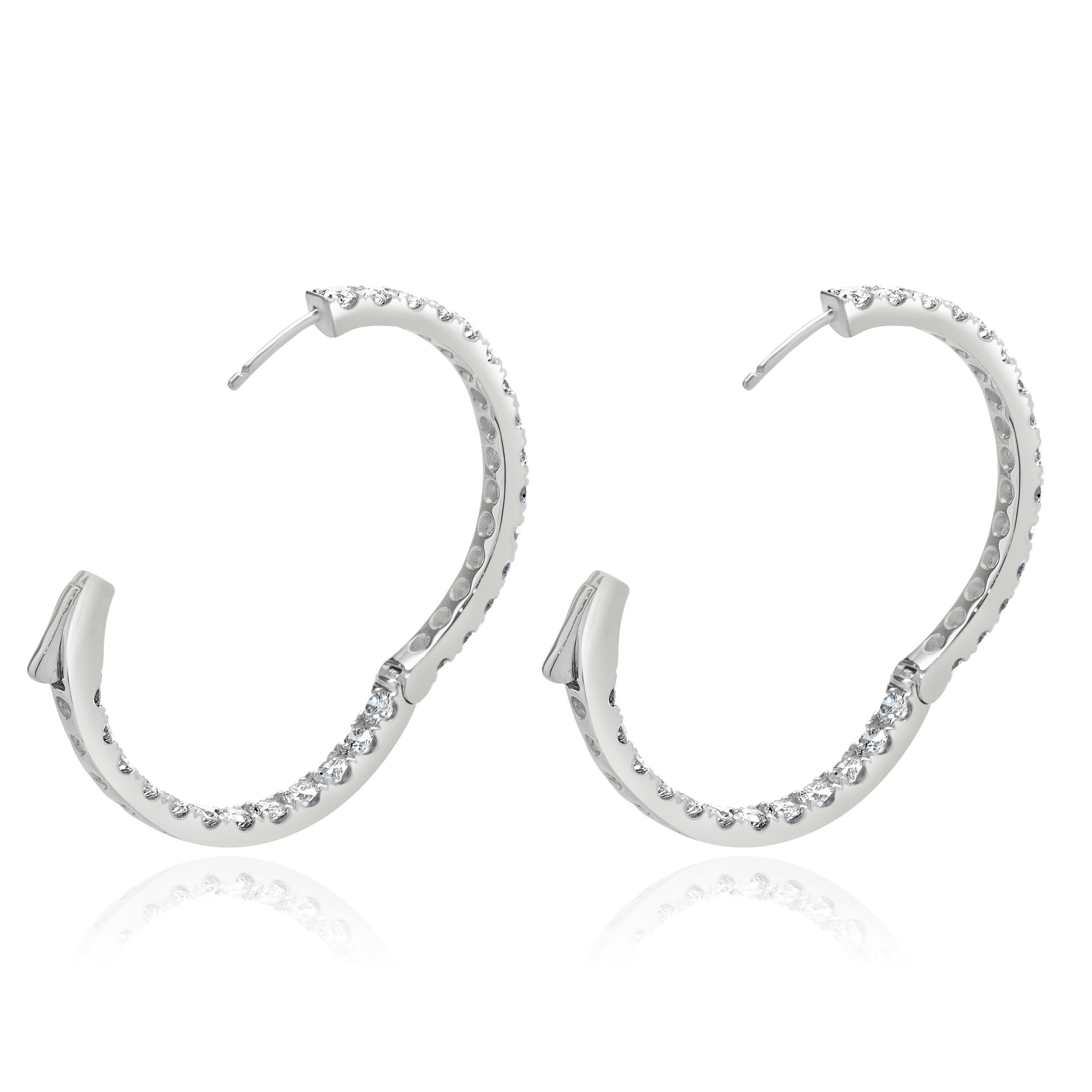 Women's 14 Karat White Gold Inside Outside Hoop Earrings For Sale