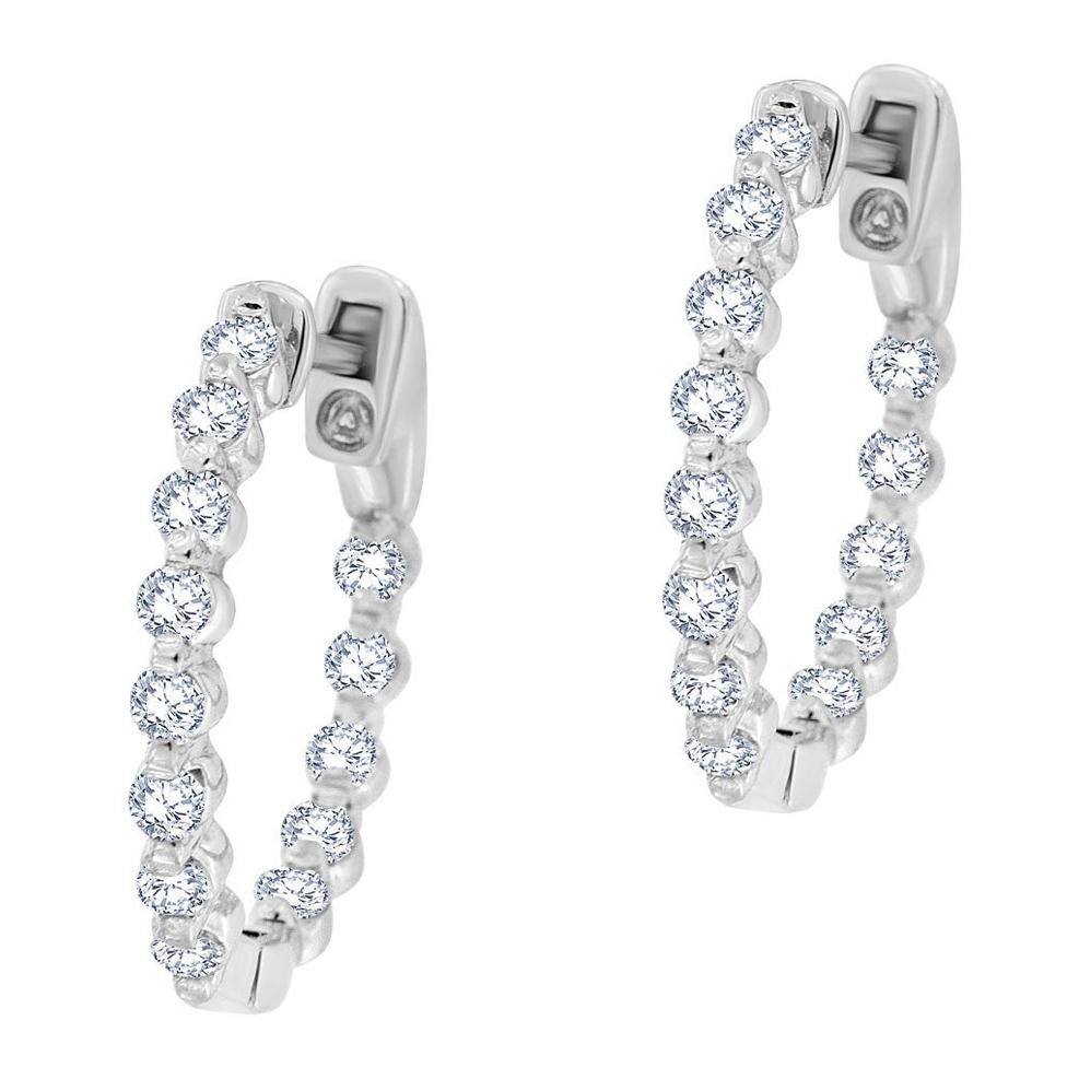 14 Karat White Gold InsideOut Hoop Diamond Earrings '4/5 Carat' For Sale