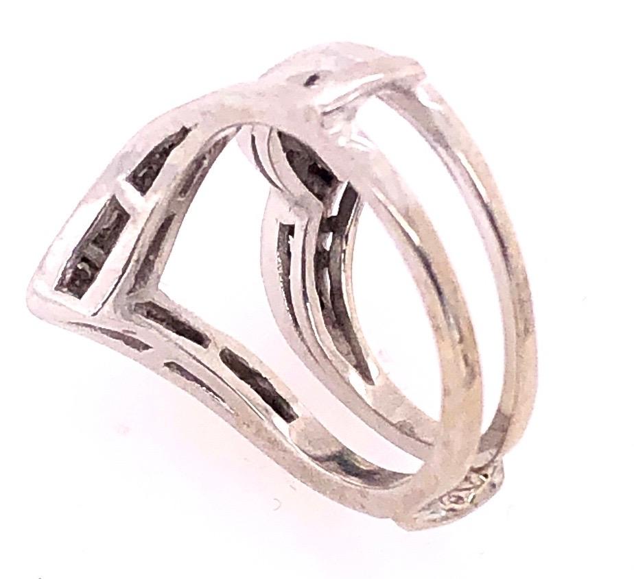 Modern 14 Karat White Gold Interlocking Engagement Ring Guard with Diamonds For Sale