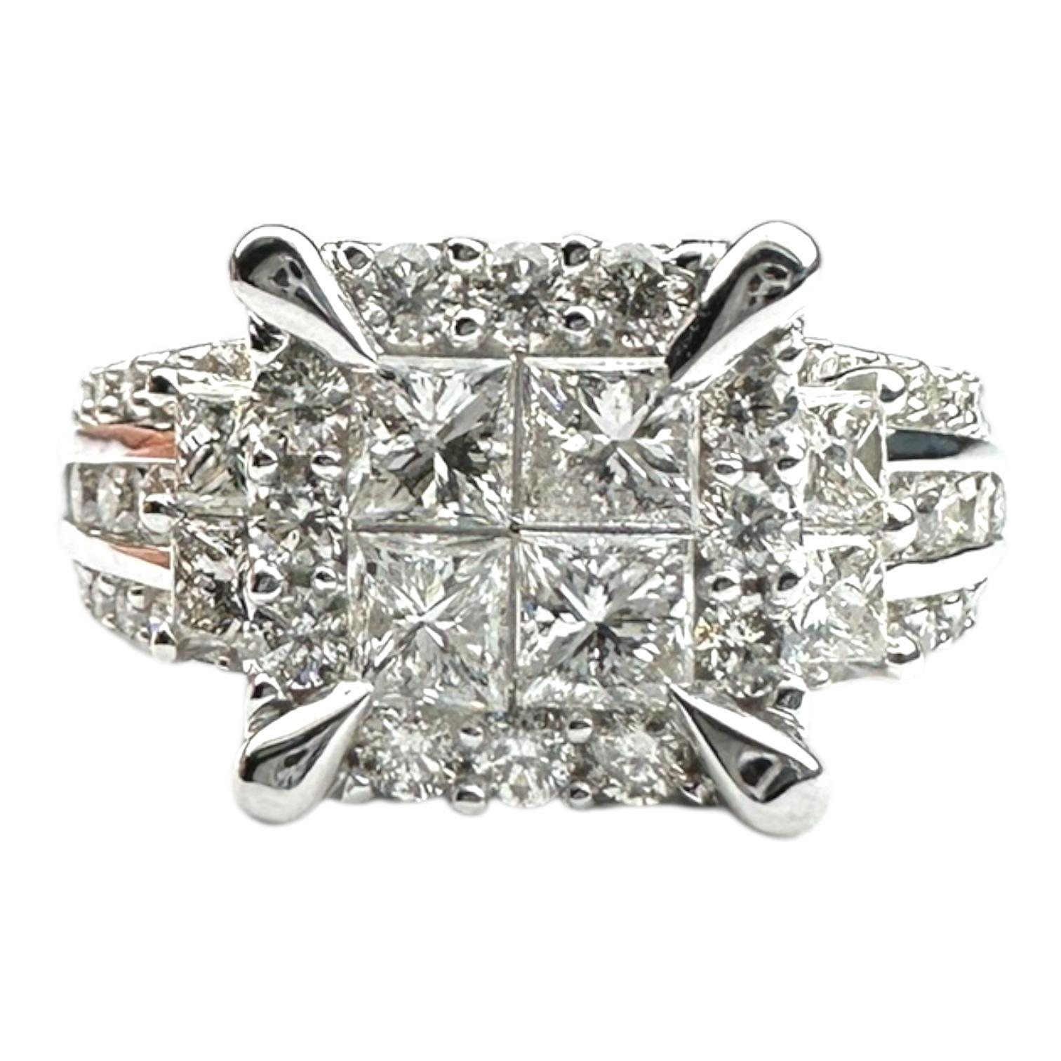 14 Karat Weißgold Unsichtbar, 3,50 Karat Diamantring Superior Qualität im Angebot 3