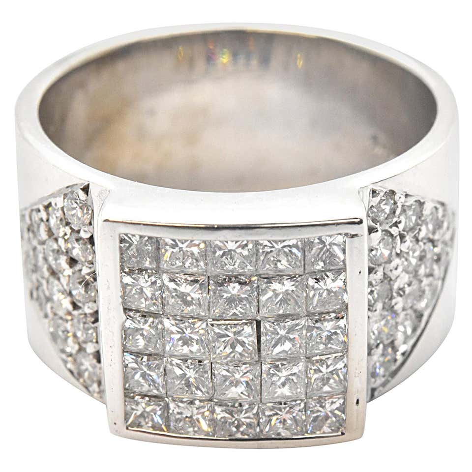 14 Karat White Gold Invisible Set 1.17 Carat Diamond Ring For Sale at ...