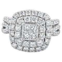 14 Karat White Gold Invisible Set Cluster Diamond Engagement Ring
