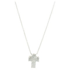 18 Karat White Gold Invisible Set Diamond Cross Necklace