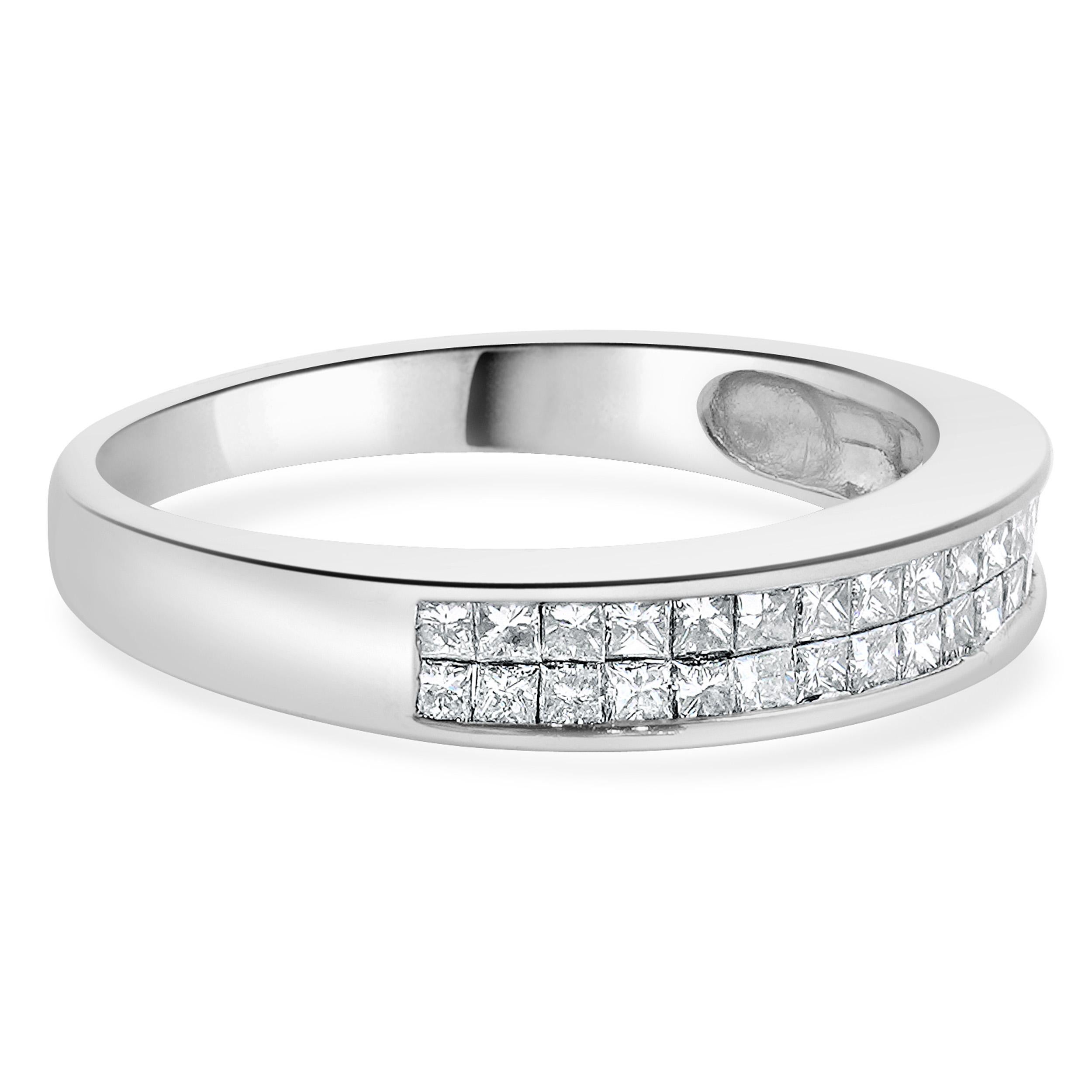 Bracelet double rangée de diamants en or blanc 14 carats, serti invisible Excellent état - En vente à Scottsdale, AZ
