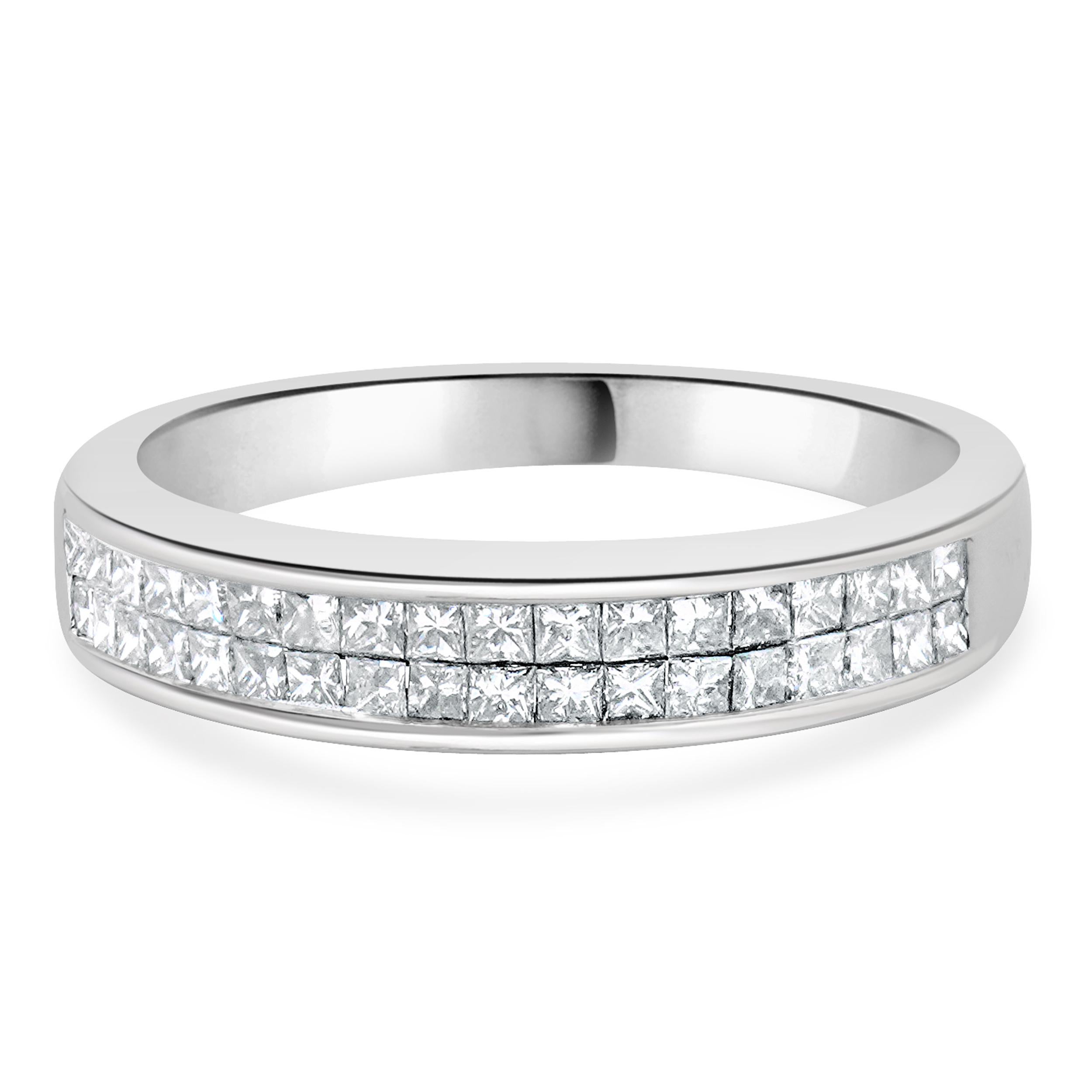Bracelet double rangée de diamants en or blanc 14 carats, serti invisible