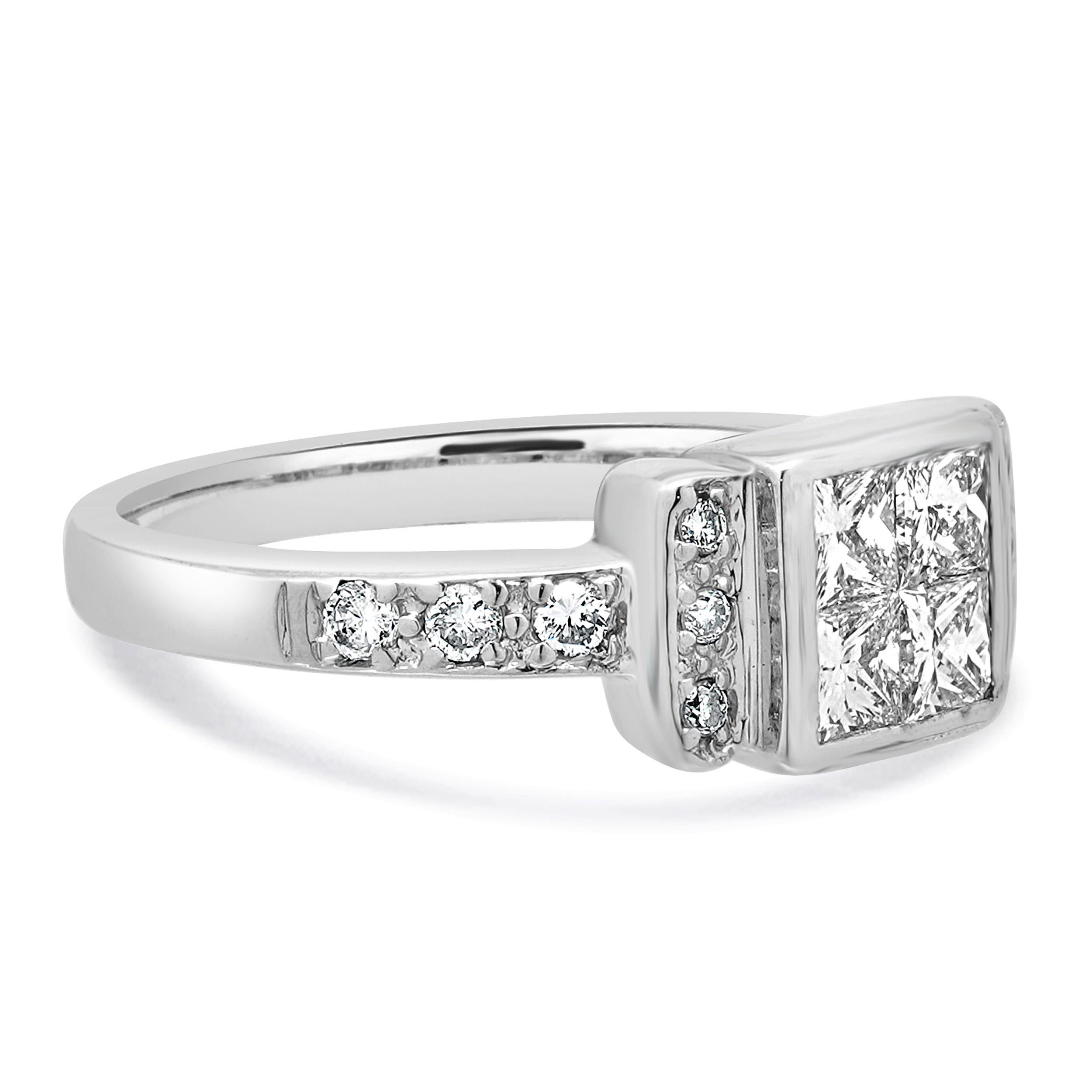 14 Karat Weißgold Invisible Set Diamantring im Prinzessinnenschliff (Carréschliff) im Angebot