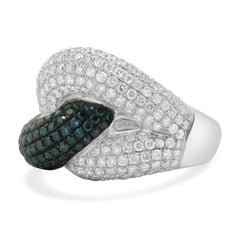 14 Karat White Gold Irradiated Blue and White Pave Diamond Knot Ring
