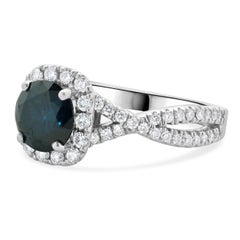 14 Karat White Gold Irradiated Blue Diamond Engagement Ring