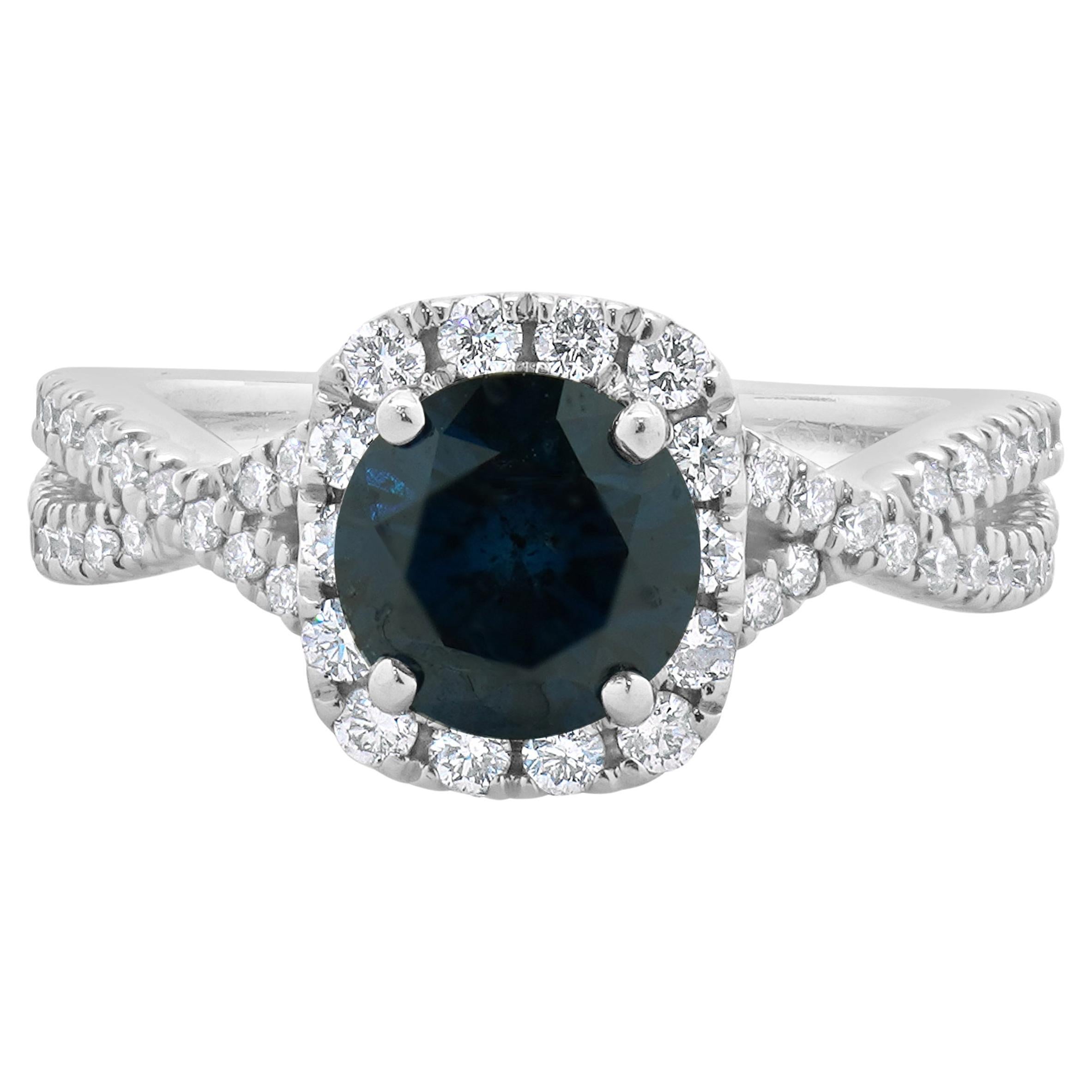 14 Karat White Gold Irradiated Blue Diamond Engagement Ring