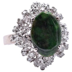 14 Karat White Gold Jade and Diamond Cluster Ring