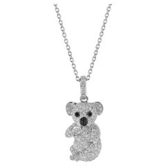 14 Karat White Gold Koala Bear 0.89 Carat Diamond Pendant Necklace