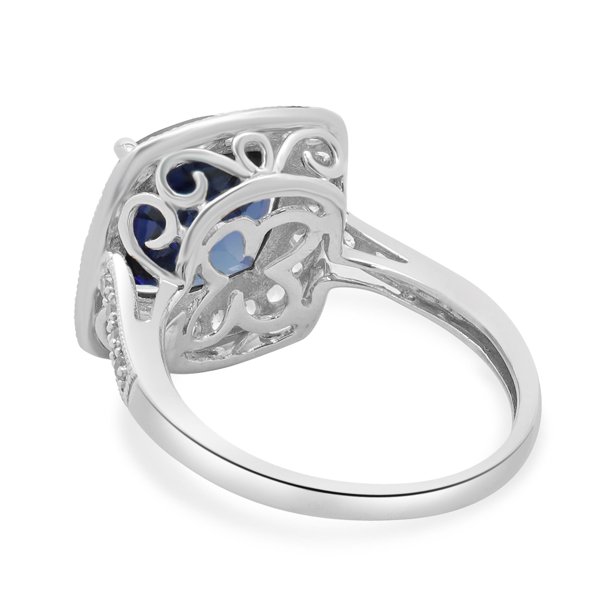 Round Cut 14 Karat White Gold Lab Grown Sapphire and White Topaz Ring For Sale