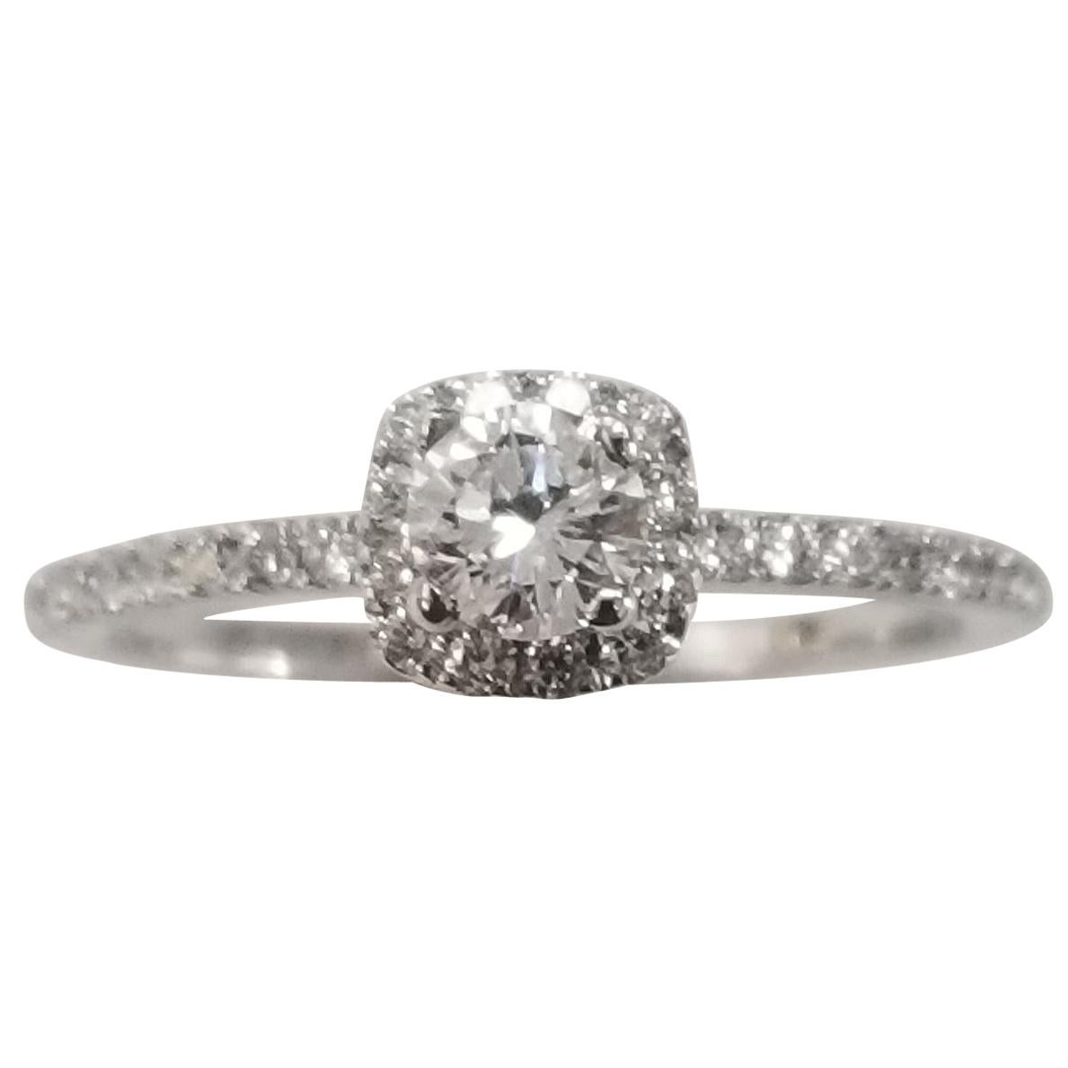 14 Karat White Gold Ladies Diamond Halo Ring For Sale