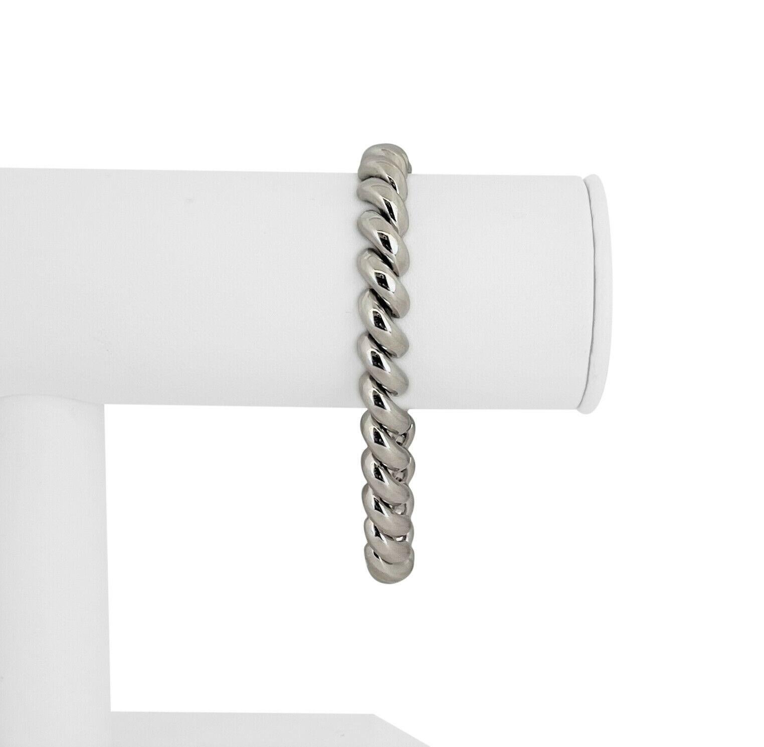 14k White Gold 12.3g Ladies 8mm Macaroni San Marco Link Bracelet Peru 7.25