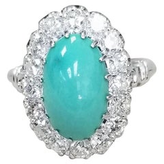 14 Karat White Gold Ladies Oval Cabachon "Persian" Turquoise and Diamond Ring