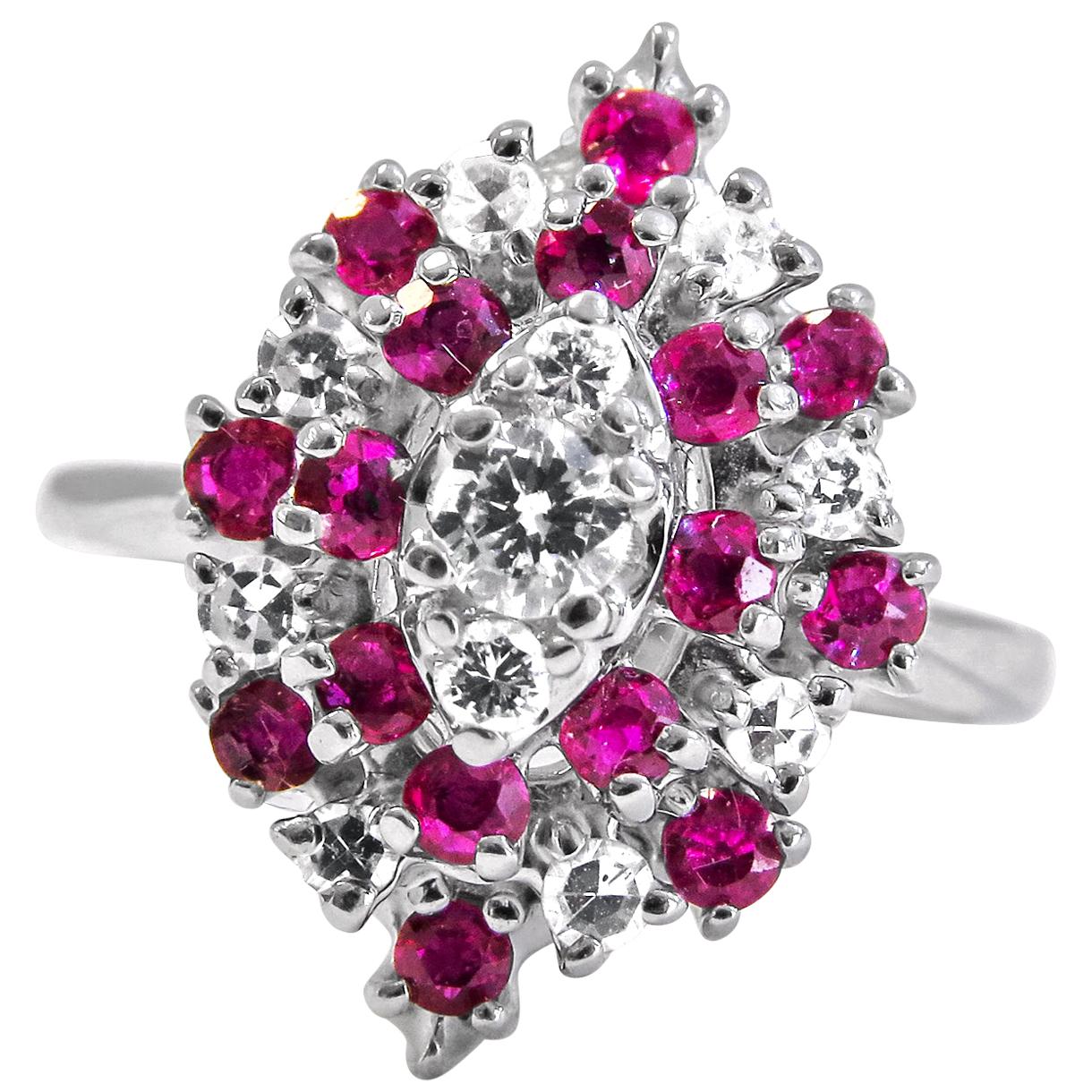 14 Karat White Gold Ladies Ring Whit Diamond and Ruby For Sale