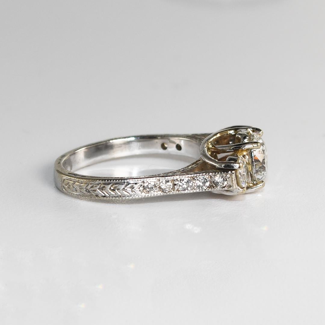 14 Karat White Gold Ladies Three-Stone Diamond Ring with Accents, 1.46 Tdw In Good Condition For Sale In Laguna Beach, CA