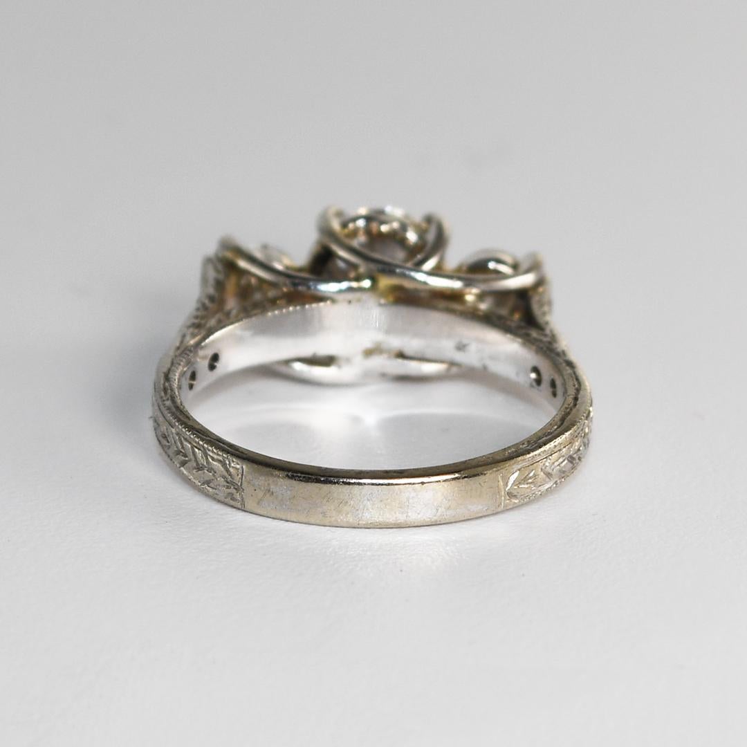 Women's 14 Karat White Gold Ladies Three-Stone Diamond Ring with Accents, 1.46 Tdw For Sale