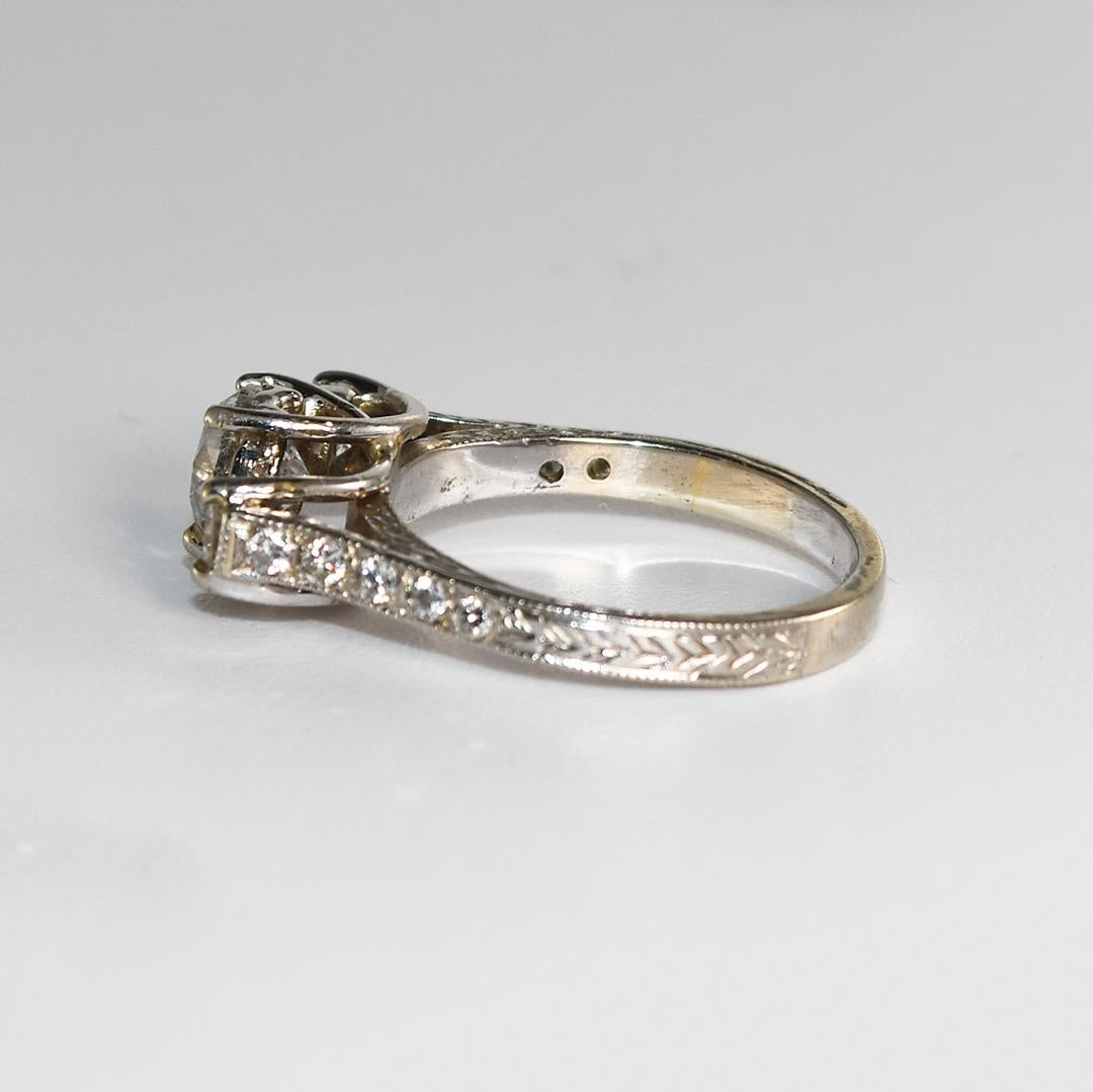 14 Karat White Gold Ladies Three-Stone Diamond Ring with Accents, 1.46 Tdw For Sale 1