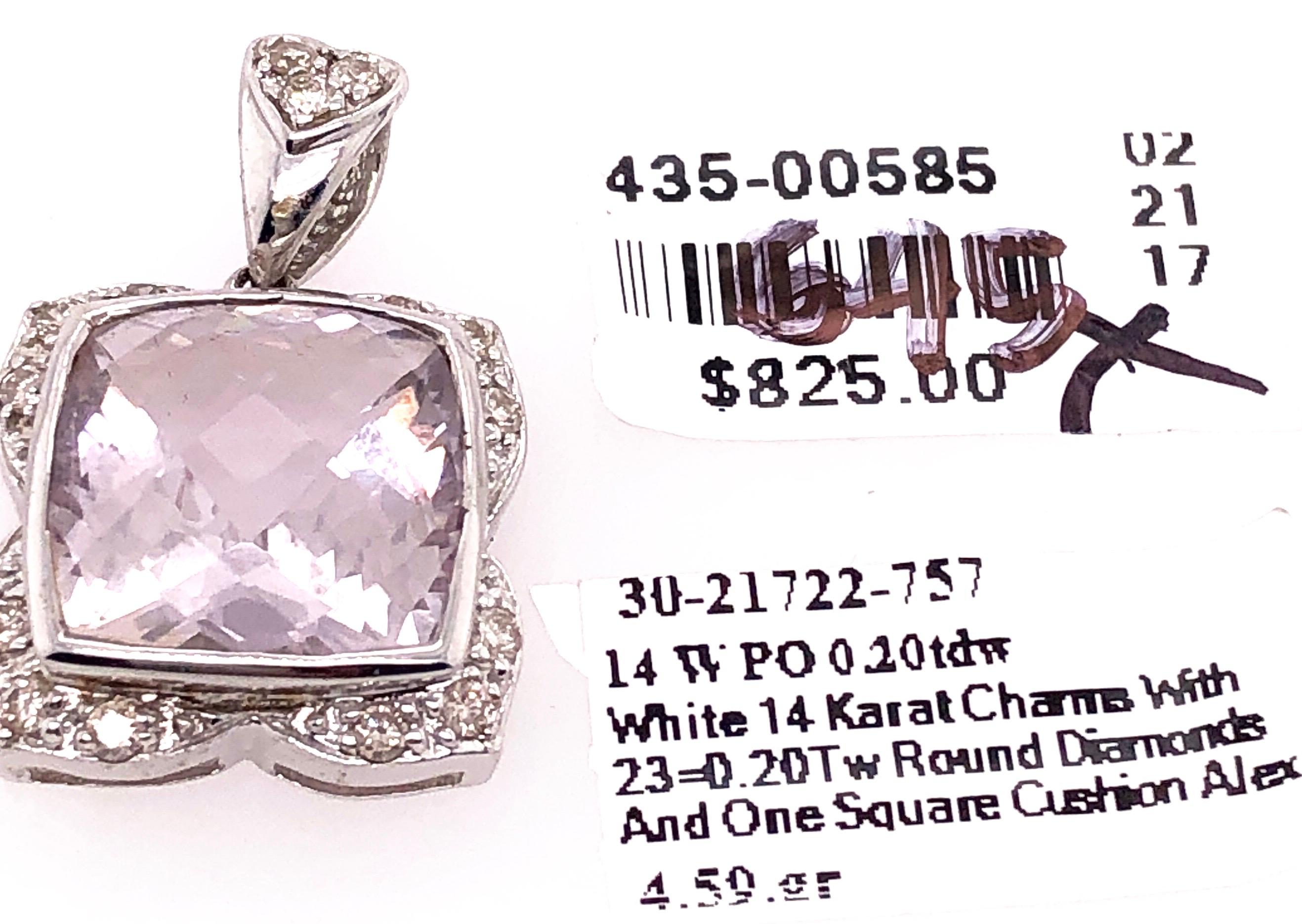 14 Karat White Gold Large Alex Cushion Cut Quartz Pendant with Diamond Accents For Sale 3