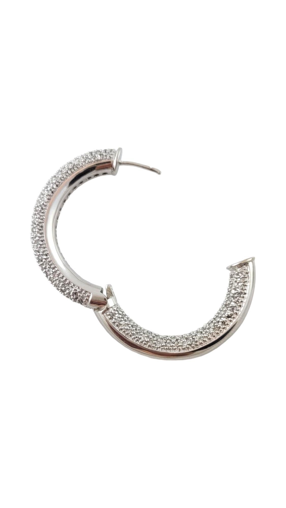 Women's 14 Karat White Gold Large Diamond Hoop Earrings #16950 For Sale