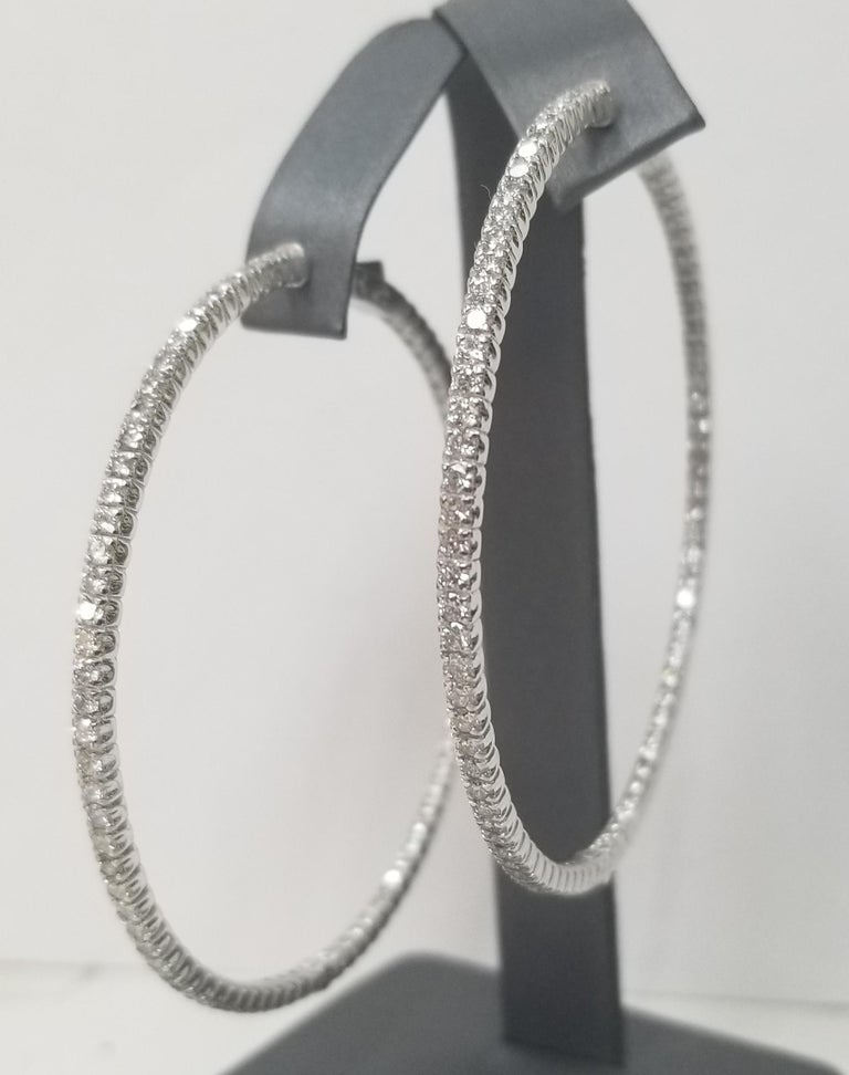 14 Karat White Gold Large Diamond Hoop Earrings 5.03Carat For Sale at ...