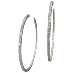 14 Karat White Gold Large Diamond Hoop Earrings 5.02 Carat