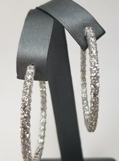 14 Karat White Gold Large Inside-Out Diamond Hoop Earrings 6.85 Carat