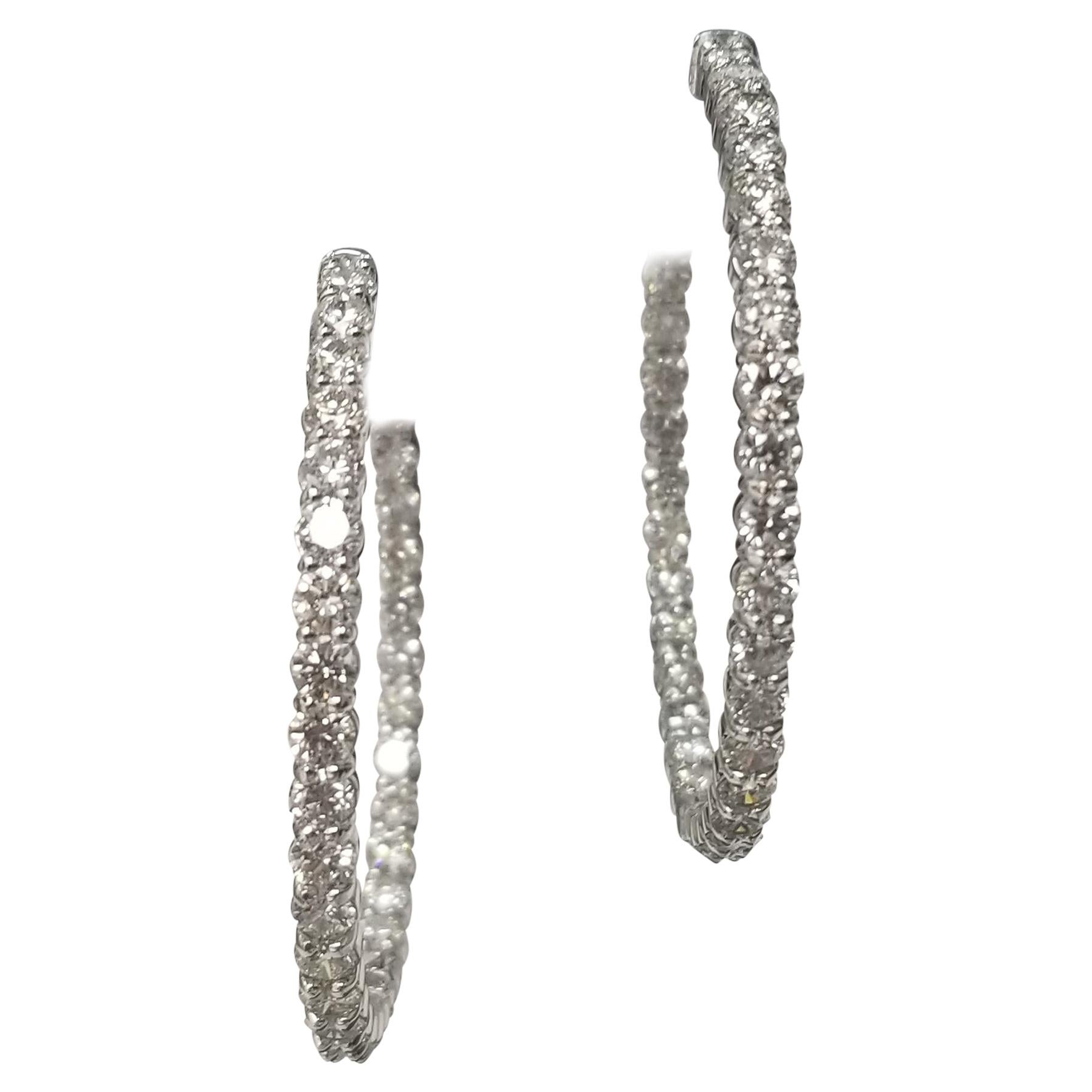 14 Karat White Gold Large Inside-Out Diamond Hoop Earrings 6.85 Carat