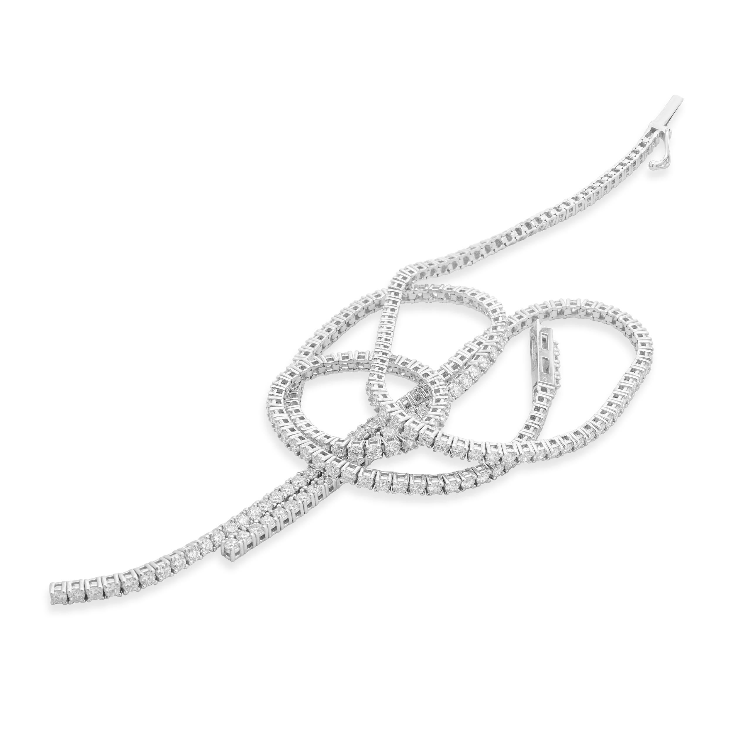 Taglio rotondo Collana con diamanti stile Lariat in oro bianco 14 carati in vendita