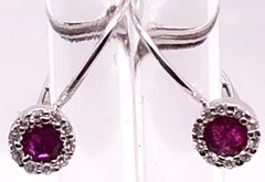 14 Karat White Gold Latch Back Ruby Drop Earrings with Diamond Accents
