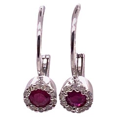 14 Karat White Gold Latch Back Ruby Drop Earrings with Diamond Accents