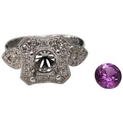 14 Karat White Gold Lavender Amethyst and Diamond Ring
