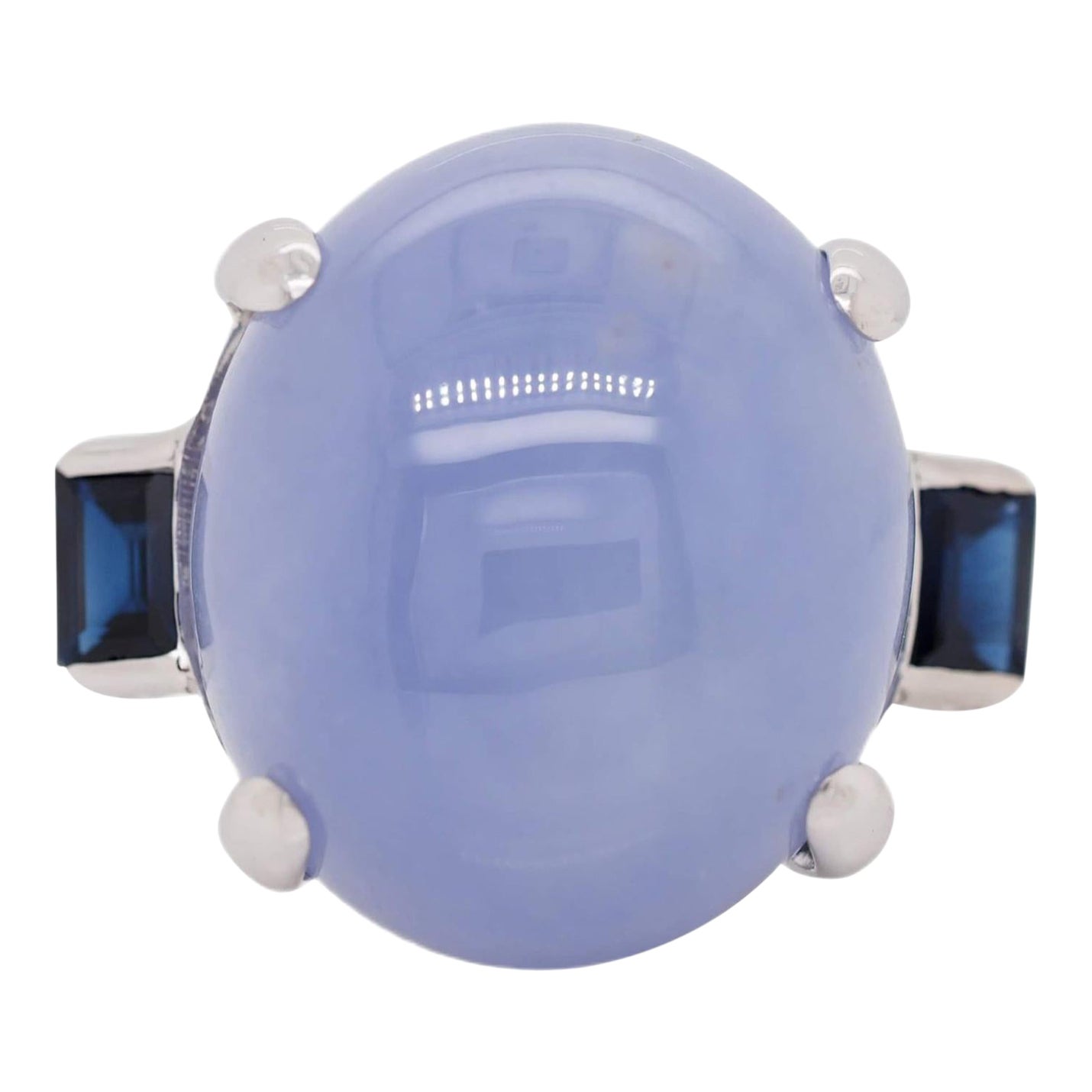 14 Karat White Gold, Lavender Jade Center, Sapphire Cocktail Ring