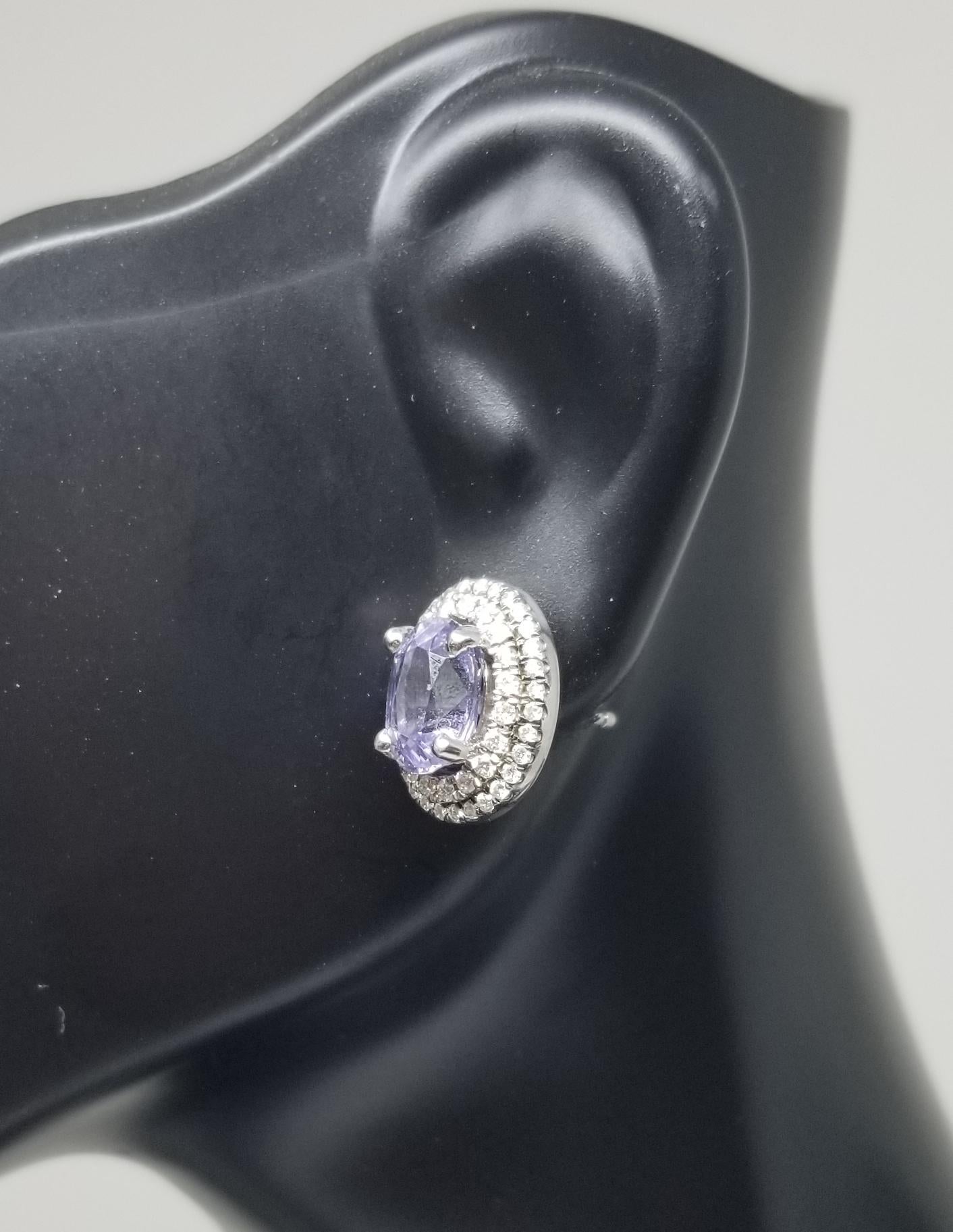 14 Karat White Gold Lavender Spinel Diamond Earrings For Sale 1