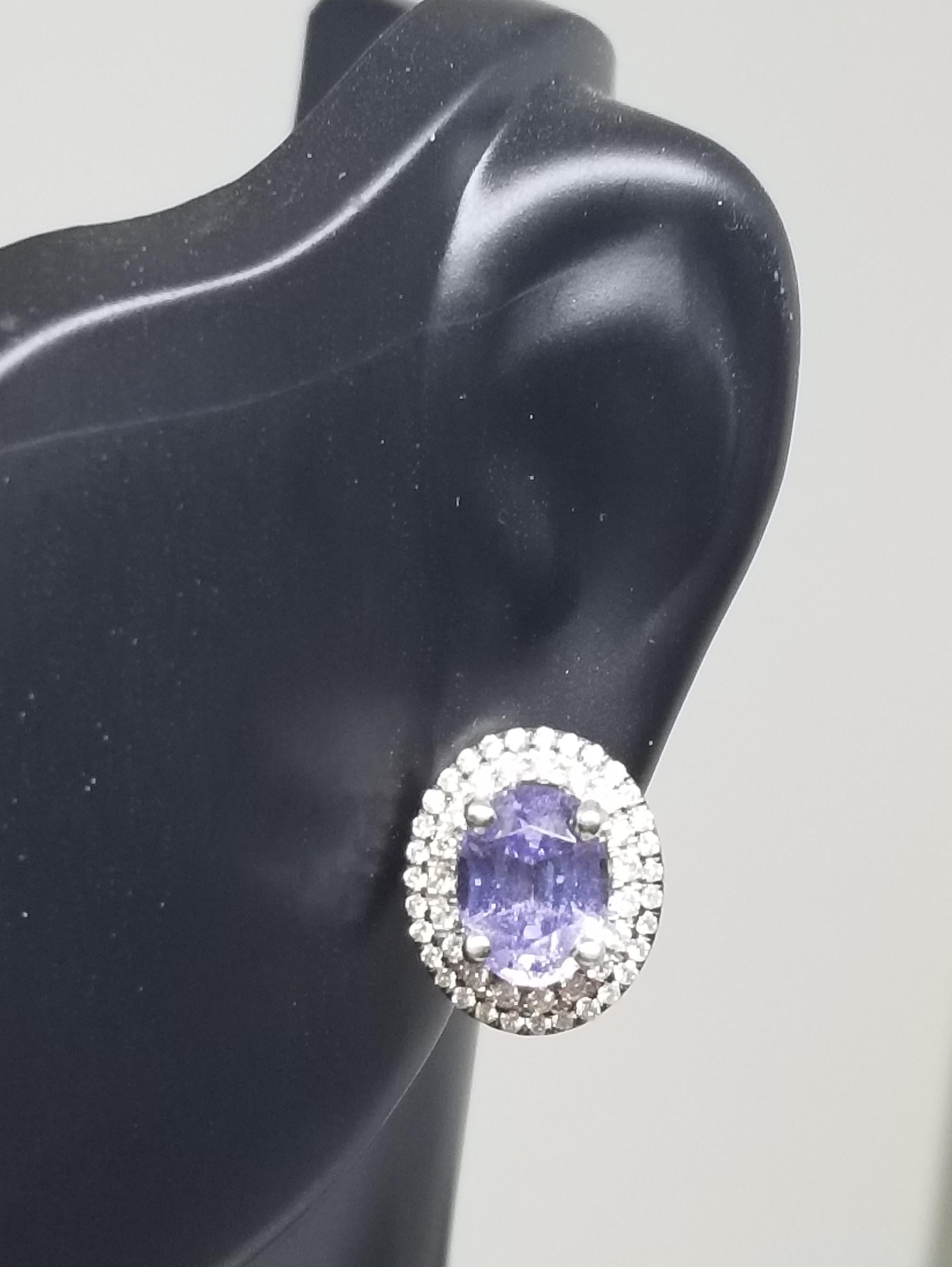 14 Karat White Gold Lavender Spinel Diamond Earrings For Sale 2