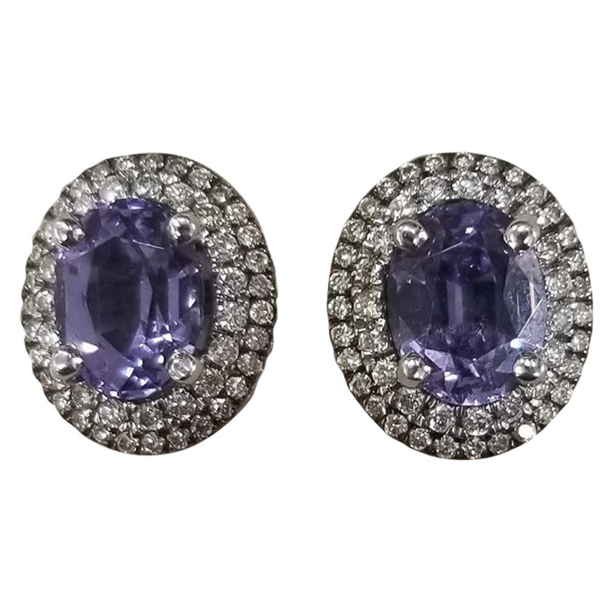14 Karat White Gold Lavender Spinel Diamond Earrings For Sale