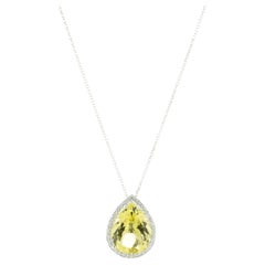 14 Karat White Gold Lemon Quartz and Diamond Necklace