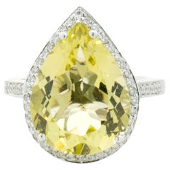 14 Karat White Gold Lemon Quartz and Diamond Pear Shaped Ring