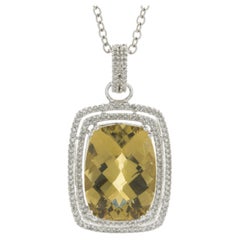 Pendentif en or blanc 14 carats avec quartz citron et diamants