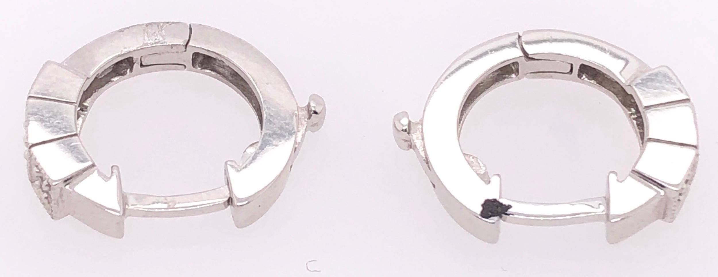 Modern 14 Karat White Gold Lever Back Hoop Earrings with Round Diamonds For Sale