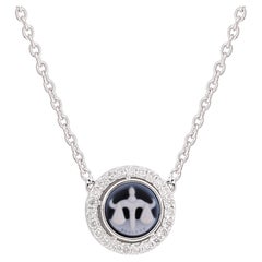 14 Karat White Gold Libra Zodiac Sign Charm Necklace Diamond Pave Fine Jewelry