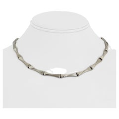 14 Karat White Gold Light Hollow Aurafin Fancy Bar Link Necklace, Turkey